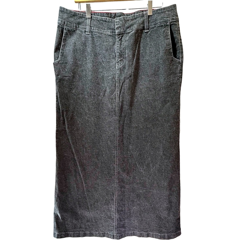 VTG Tommy Hilfiger Y2K Black Denim Maxi Skirt 16 Grunge Dark Academia Gorpcore